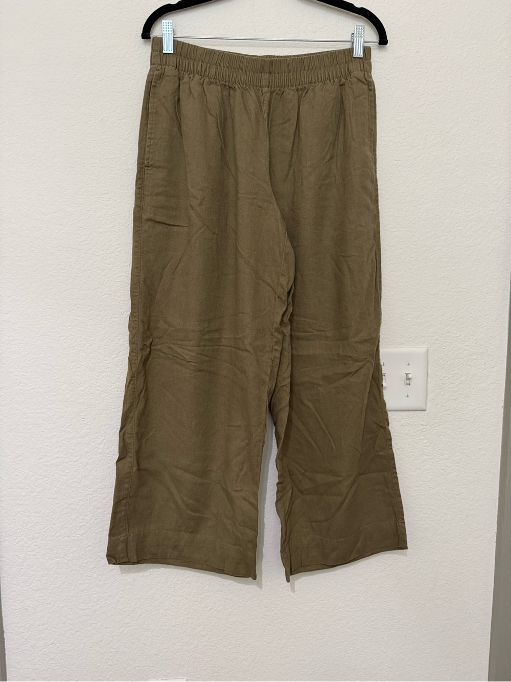 Old Navy Olive Green High-rise Wide-Leg Elastic Waist Linen Blend Pants